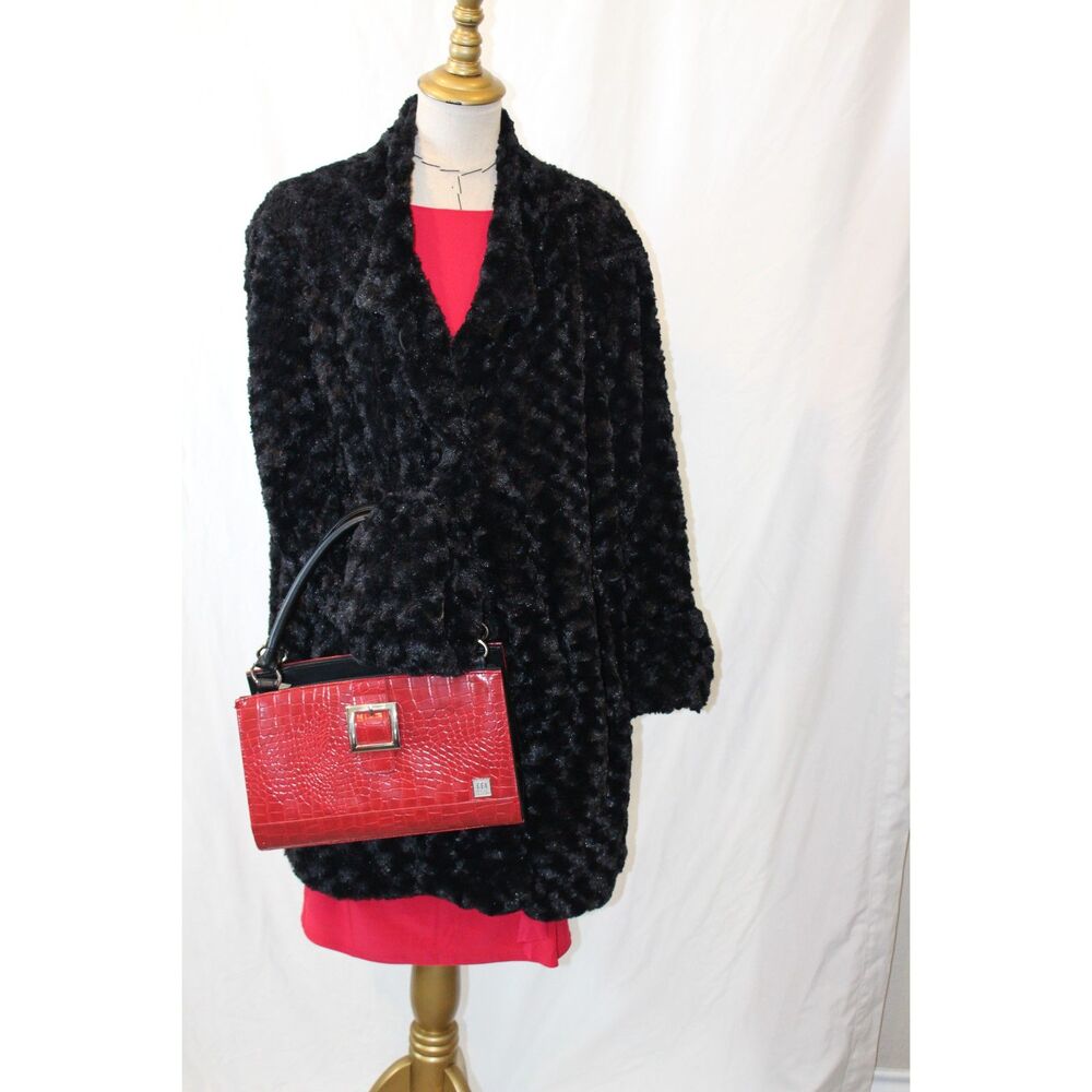 Dennis Basso Black Faux Fur Coat Elegant Luxe Mob Wife 2X - Picture 10 of 13